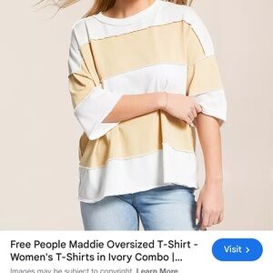 Free People Maddie Oversized Ivory & Beige Stripe Top